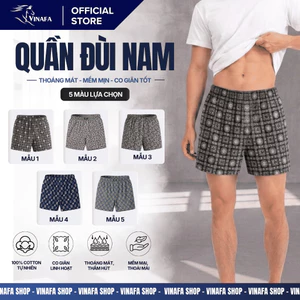 Quần đùi Nam cotton VINAFA mặc nhà thoáng mát, Quần đùi nam họa tiết thoáng mát Q14