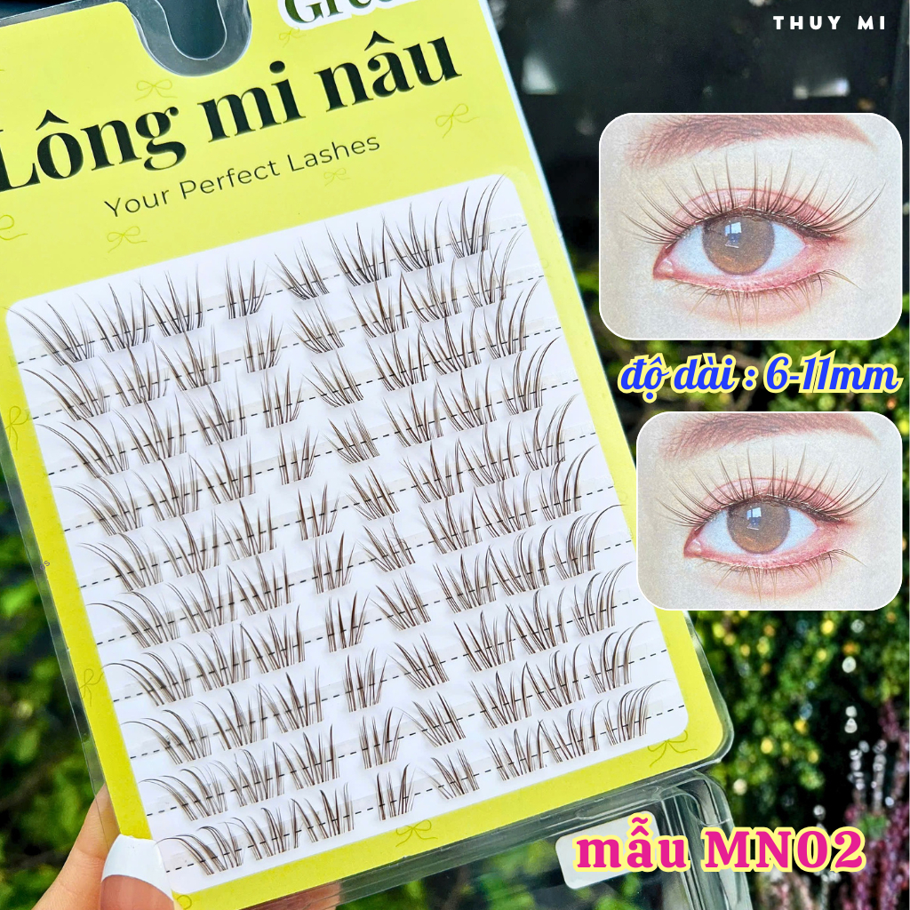 Lông Mi Màu Nâu MN02 Nhẹ Nhàng Tự Nhiên Độ Dài 6-12mm GREEN Thủy Mi