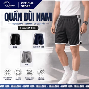 Quần Đùi Nam Cotton Mặc Nhà Vinafa Phối Lưới Thoáng Mát Co Giãn, Form Rộng Thoải Mái QĐ12
