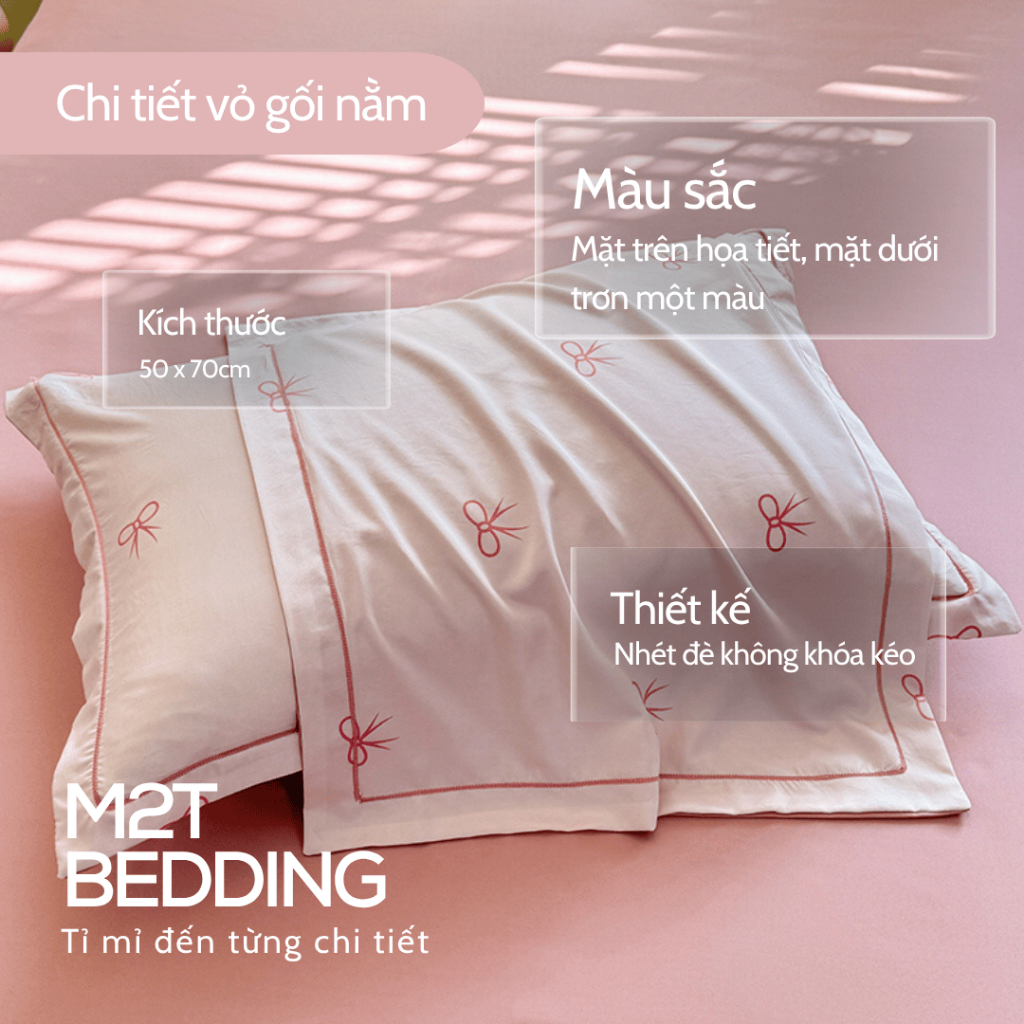Bộ chăn ga gối Lụa Thái M2T bedding mềm, mịn, mát - gồm chăn hè chần bông, ga giường và 2 vỏ gối nằm