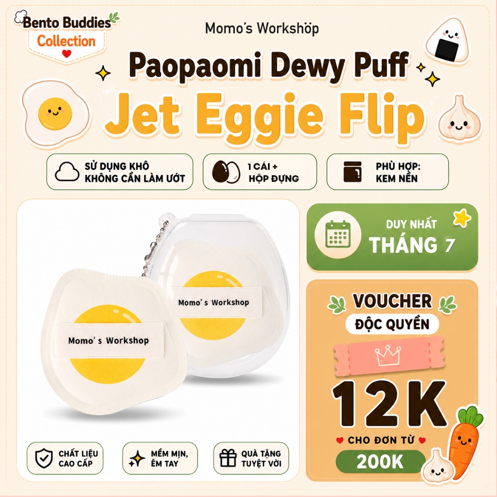 Bông Mút Tán Nền Siêu Mềm Mịn Momo's Workshop Bento Buddies Paopaomi Dewy Puff Jet Eggie FLip (1pcs)