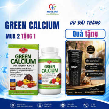 (Quà tặng) Combo 2 hộp Green Calcium OL K2 D3 100 Viên , Canxi Hữu Cơ Hỗ Trợ Xương Răng Chắc Khỏe, Bổ Sung Vitamin K2 D3