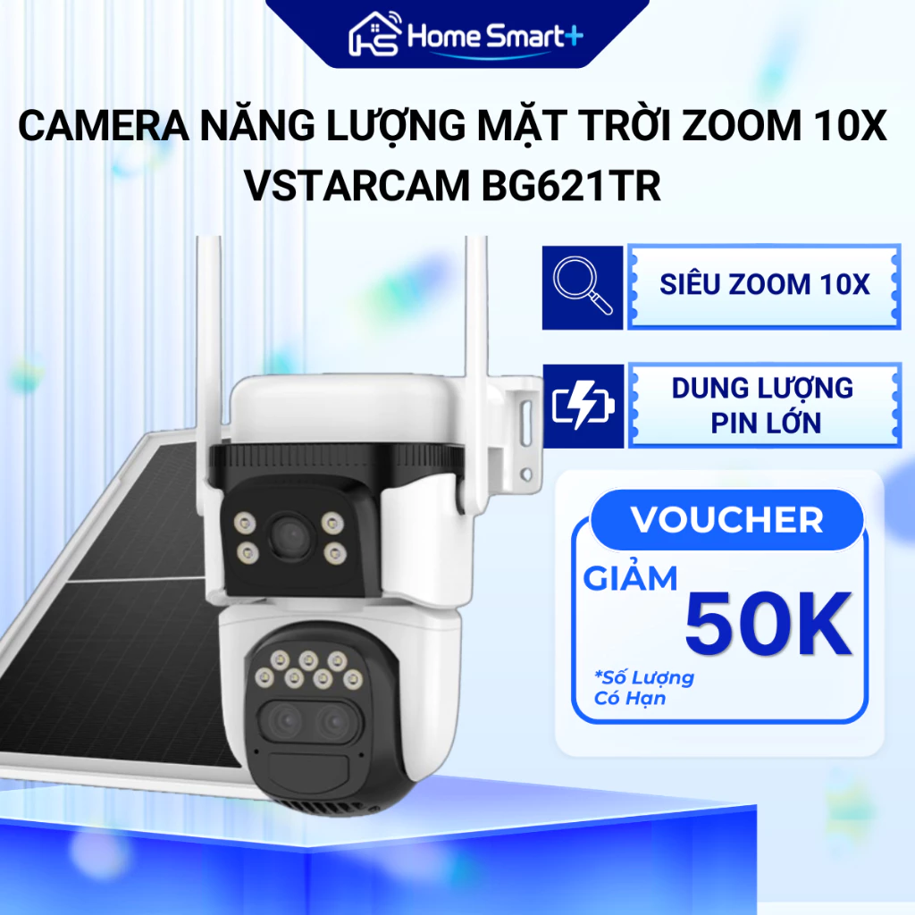 Camera năng lượng mặt trời VSTARCAM BG621TR 6MP, tích hợp ba màn hình, siêu ZOOM quang 10X, pin lớn, cảm biến PIR