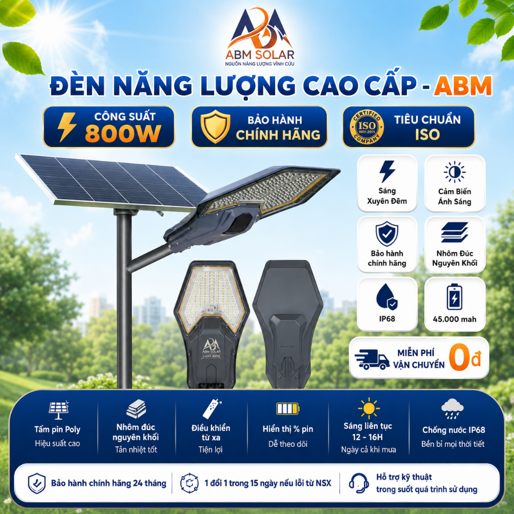 [1200W] Đèn Năng Lượng Mặt Trời Phi Thuyền, Ánh Sáng Trắng, Nhôm Đúc Nguyên Khối, Chiếu Sáng Đường Phố ABM SOLA
