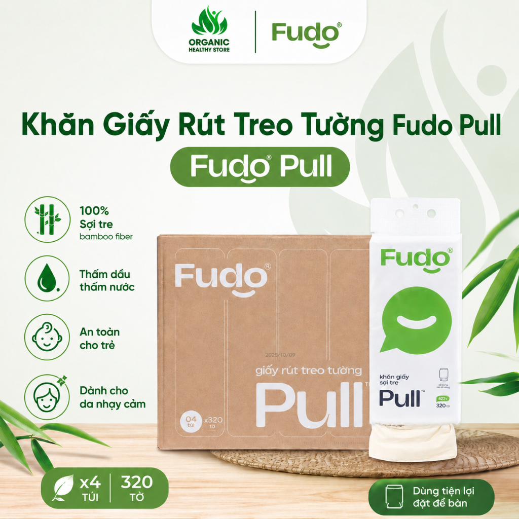 Khăn Giấy Rút Treo Tường Sợi Tre FUDO BAMBOO TissuePull 4 Lớp 320 Tờ