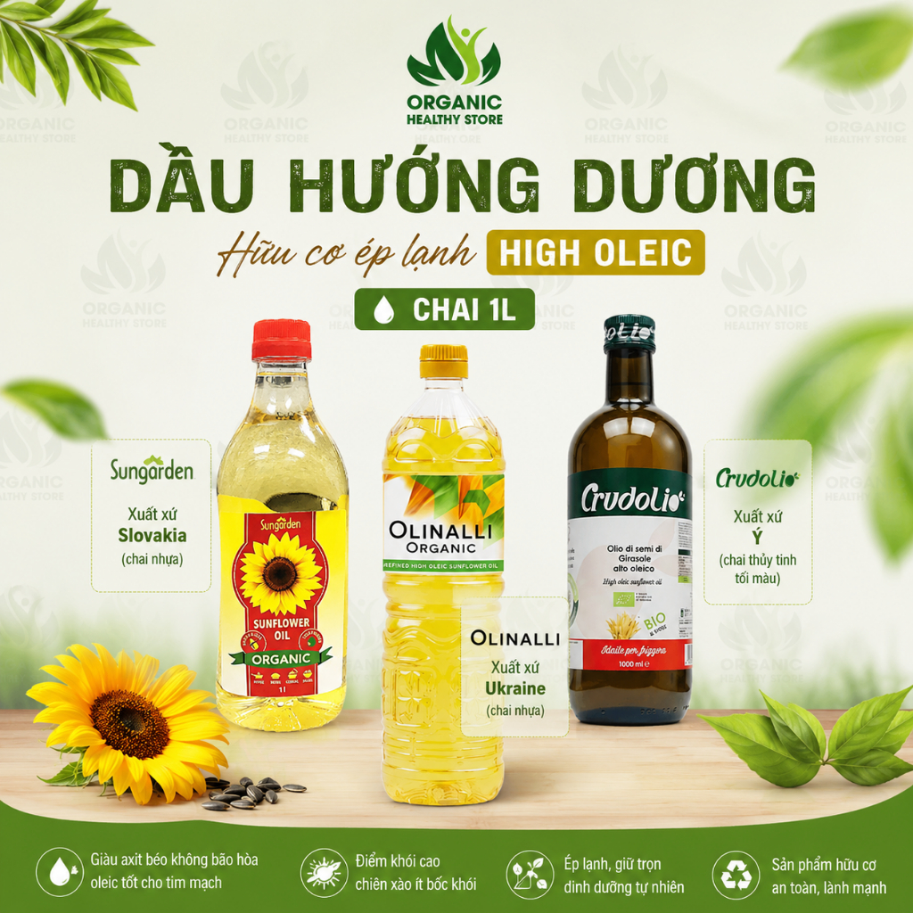 Dầu hướng dương ép lạnh hữu cơ Sungarden/ Olinalli/ Crudolio 1L