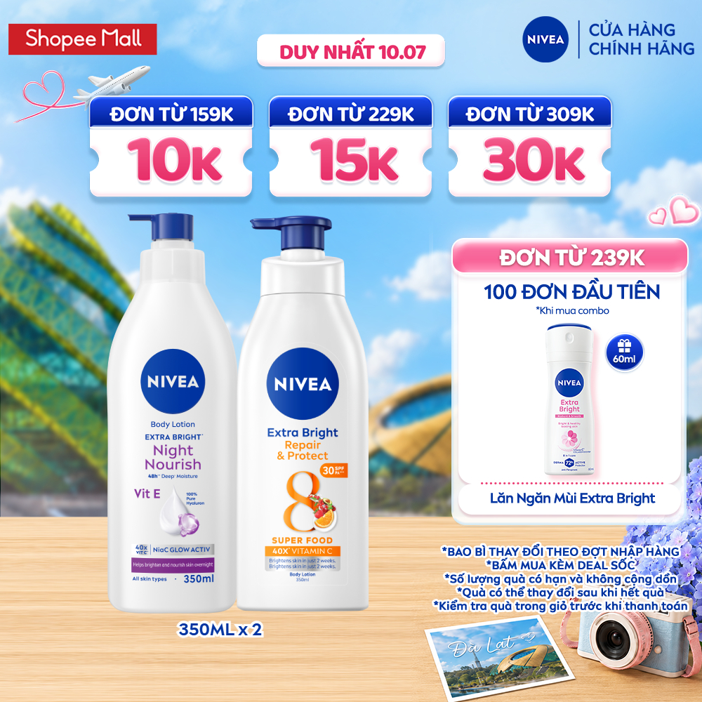 Bộ 2 Sữa Dưỡng Thể NIVEA Ngày Và Đêm Dưỡng Sáng Da | Phục Hồi | Bảo Vệ Da (350 ml) - 98412+88311