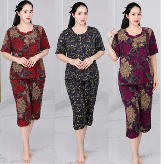 Đồ bộ trung niên cao cấp chất liệu lụa hàn thoáng mát Ms124, Sét đồ kiểu cho các mẹ, quần lửng suông