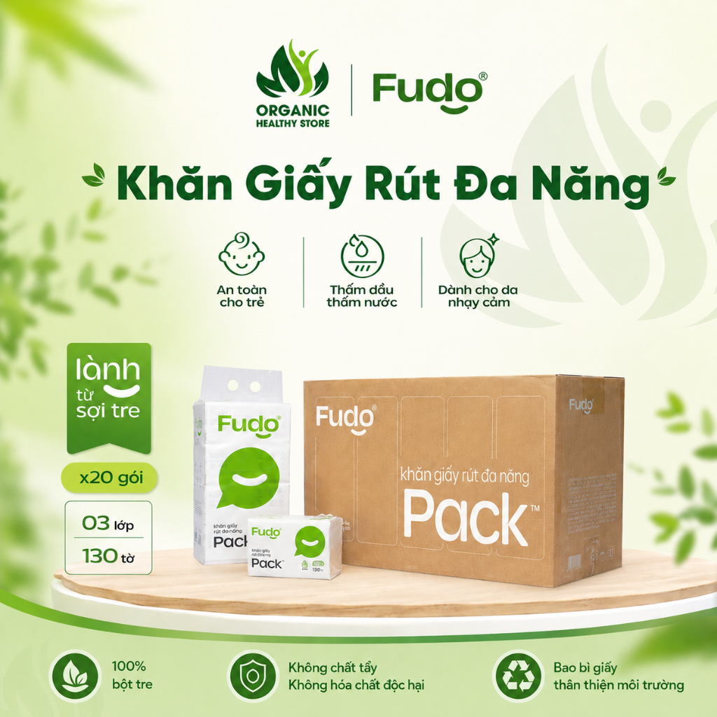 Khăn Giấy Rút Để Bàn từ Sợi Tre FUDO BAMBOO TissuePack