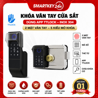 Bộ Khóa vân tay Cửa Sắt dùng App TTLock - inox 304 - 2 mặt vân tay - 5 kiểu mở khóa