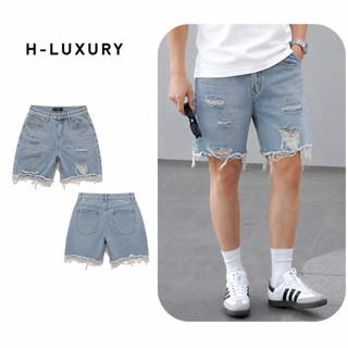 Quần Short Bò Rách Unisex Màu Xanh Nhạt Form Suông Rách Gối Cao Cấp Phong Cách Trẻ TRung Trendy
