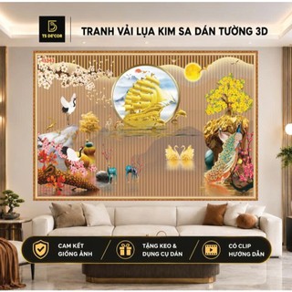 Tranh dán tường 3d lam sóng trang trí decor phòng khách, trang trí quán spa, đông y