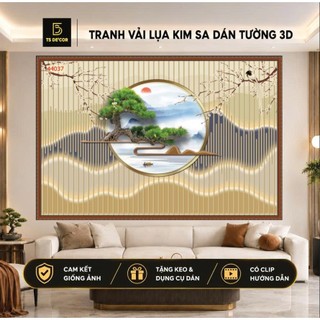 Tranh lam sóng hiện đại in lụa cao cấp lau chùi thoải mái dán phòng khách phòng ngủ