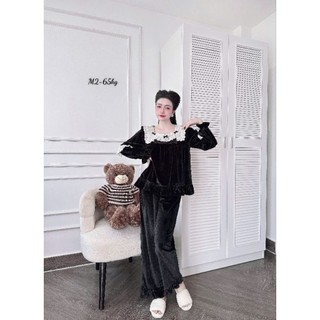 Bộ Đồ Tiểu Thư Cổ Vuông Vải Nhung Màu Đỏ ,Đen , Trẻ Trung Dễ Thương Cho Nữ (Free size  45-60kg) Quần Dài Tay Áo Dài!