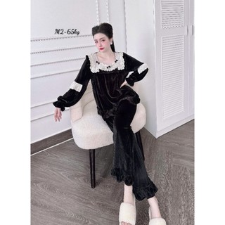 Bộ Đồ Tiểu Thư Cổ Vuông Vải Nhung Màu Đỏ ,Đen , Trẻ Trung Dễ Thương Cho Nữ (Free size  45-60kg) Quần Dài Tay Áo Dài!
