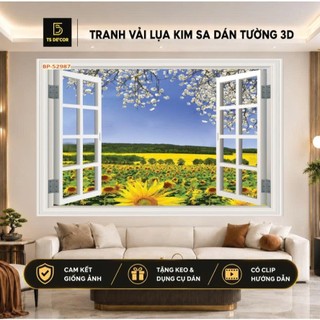 Tranh dán tường 3D khung cửa sổ phong cảnh đẹp, tạo không gian mở