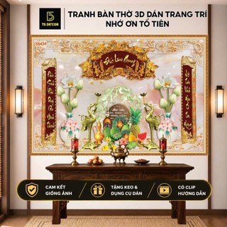 Tranh dán tường 3D Phòng Thờ Trang Nghiêm dán bàn thờ câu đối...