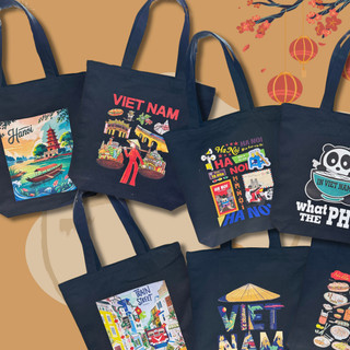 Túi tote có khóa - túi đen có khóa họa tiết Việt Nam - Hà Nội - túi vải canvas thời trang 35x40cm dày dặn totb0325