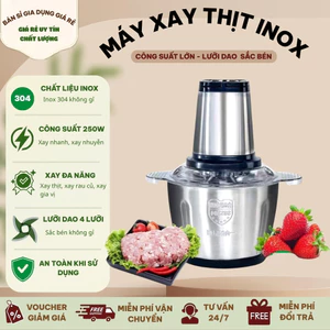 Máy xay thịt xay thực phẩm đa năng cối inox dung tích 2L dao 4 lưỡi công suất 250W cực khoẻ