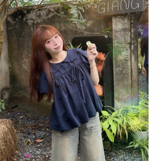ÁO BABYDOLL BÂU SEN CỘT NƠ DỄ THƯƠNG VẢI ĐŨI HÀN