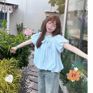ÁO BABYDOLL BÂU SEN CỘT NƠ DỄ THƯƠNG VẢI ĐŨI HÀN