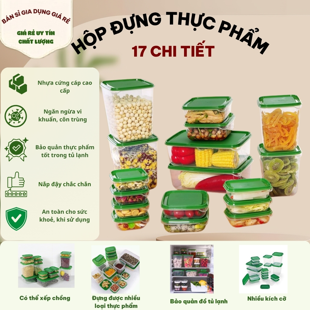 Hộp đựng thức ăn 17 món có nắp đậy tiện lợi