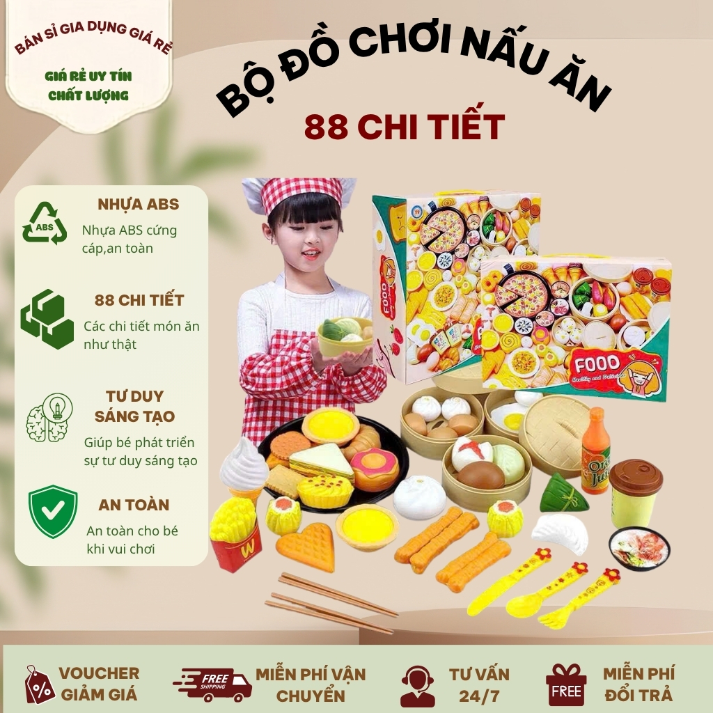 Bộ Đồ Chơi Nấu Ăn 88 Chi Tiết Nhựa ABS Cao Cấp Cho Bé Phát Triển Tư Duy Sáng Tạo