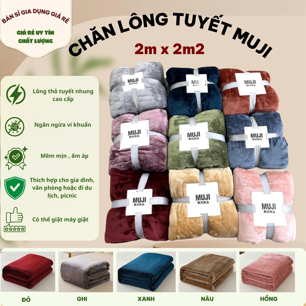 Chăn lông tuyết Muji chất mềm mịn siêu ấm nhiều màu sắc