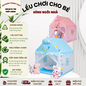 Lều Công Chúa Hoàng Tử Cho Bé Hình Ngôi Nhà Cỡ Đại Khung Nhựa Tạo Không Gian Riêng Cho Bé