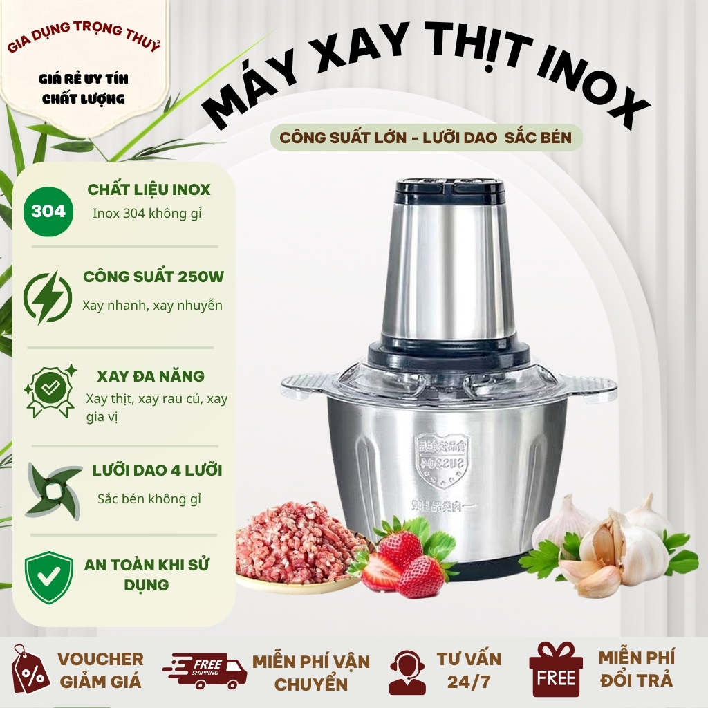 Máy Xay Thịt Đa Năng 2L Cối Inox 304 Công Suất 250W Xay Thịt Rau Củ Gia Vị Nhanh Chóng Tiện Lợi