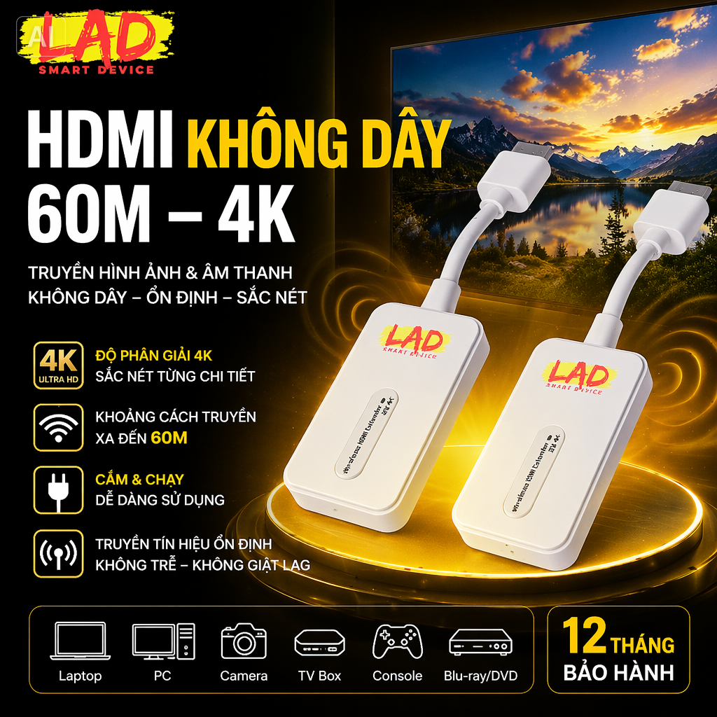 4K 60m HDMI không dây  Cho TV Box Camera PC Laptop Máy Chiếu