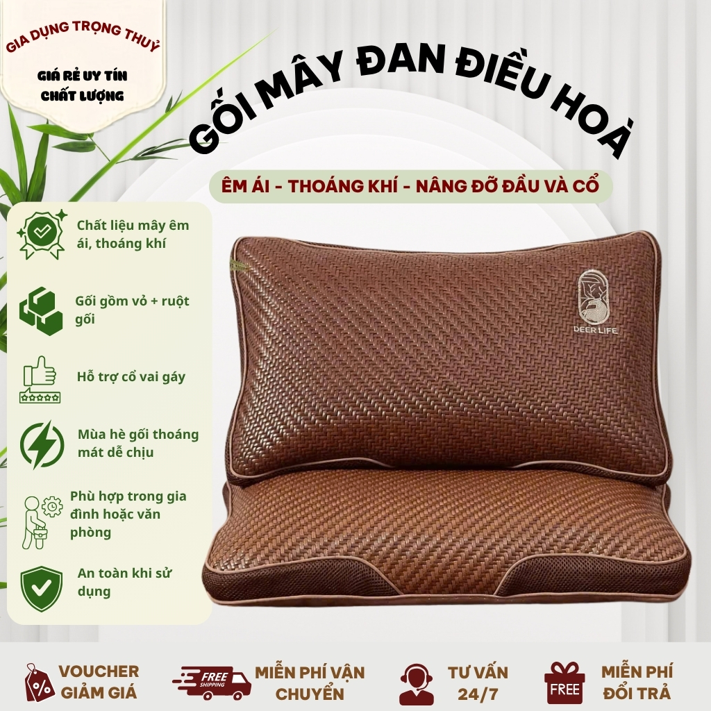 Gối mây lạnh điều hoà gối đầu thoáng mát dành cho mùa hè nâng tầm giấc ngủ