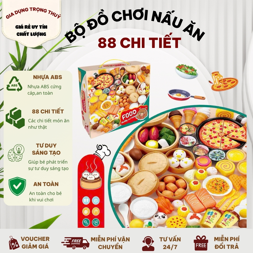 Bộ đồ chơi nấu ăn 88 chi tiết bằng nhựa cao cấp cho bé phát triển tư duy sáng tạo