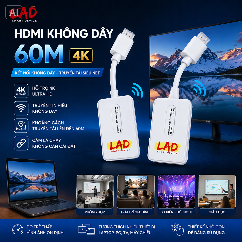 4K 60m HDMI không dây  Cho TV Box Camera PC Laptop Máy Chiếu