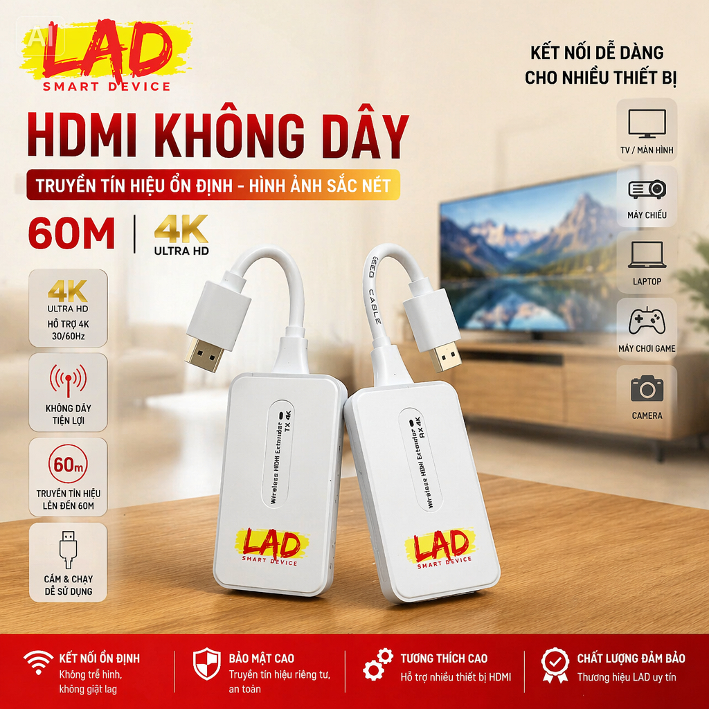 4K 60m HDMI không dây  Cho TV Box Camera PC Laptop Máy Chiếu