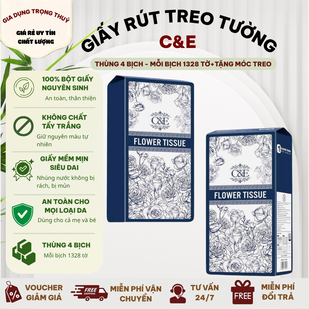 Thùng 4 túi giấy rút C&E mỗi túi 1328 tờ siêu dai nội địa trung