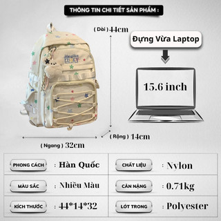 Balo nữ Cặp sách nữ đi học thời trang Tặng Kèm 2 Gấu, Balo nữ đi học nhiều ngăn đựng laptop 16inch