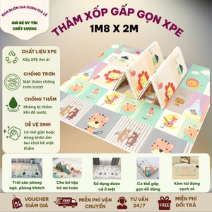 Thảm Xốp Gấp Gọn XPE 1m8x2m 2 Mặt Chống Thấm Chống Trơn Trượt Cho Bé Vui Chơi Dễ Vệ Sinh
