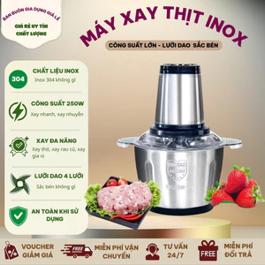Máy Xay Thịt Đa Năng Cối Inox 2L Công Suất 250W Xay Thịt Cá Rau Củ Tỏi Ớt Dễ Sử Dụng