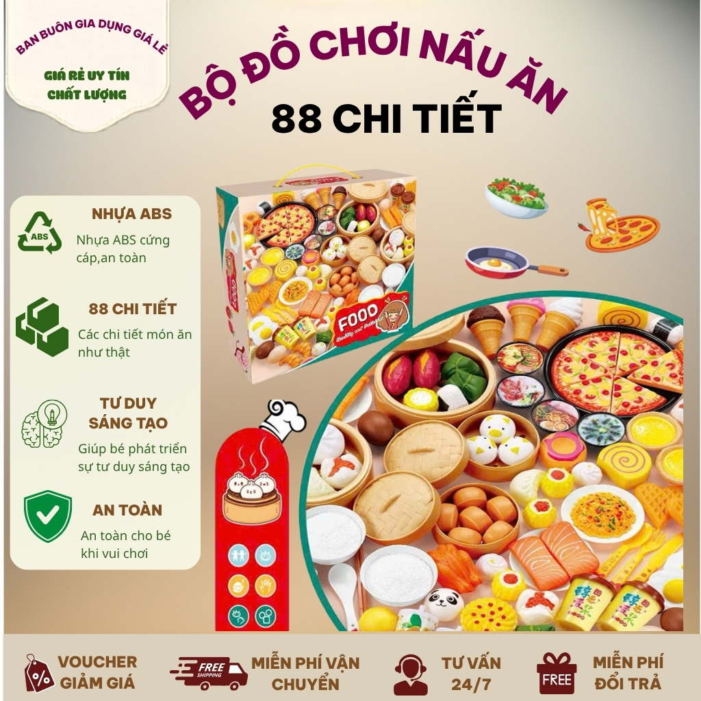 Bộ đồ chơi nấu ăn 88 chi tiết bằng nhựa cao cấp cho bé phát triển tư duy sáng tạo