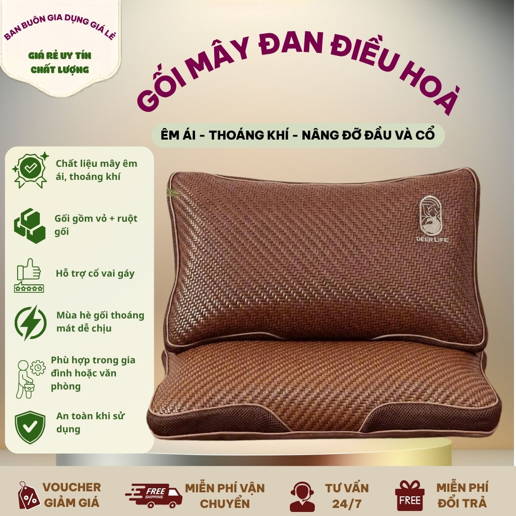 Gối mây lạnh, gối mây điều hoà gối đầu thoáng mát cho mùa hè