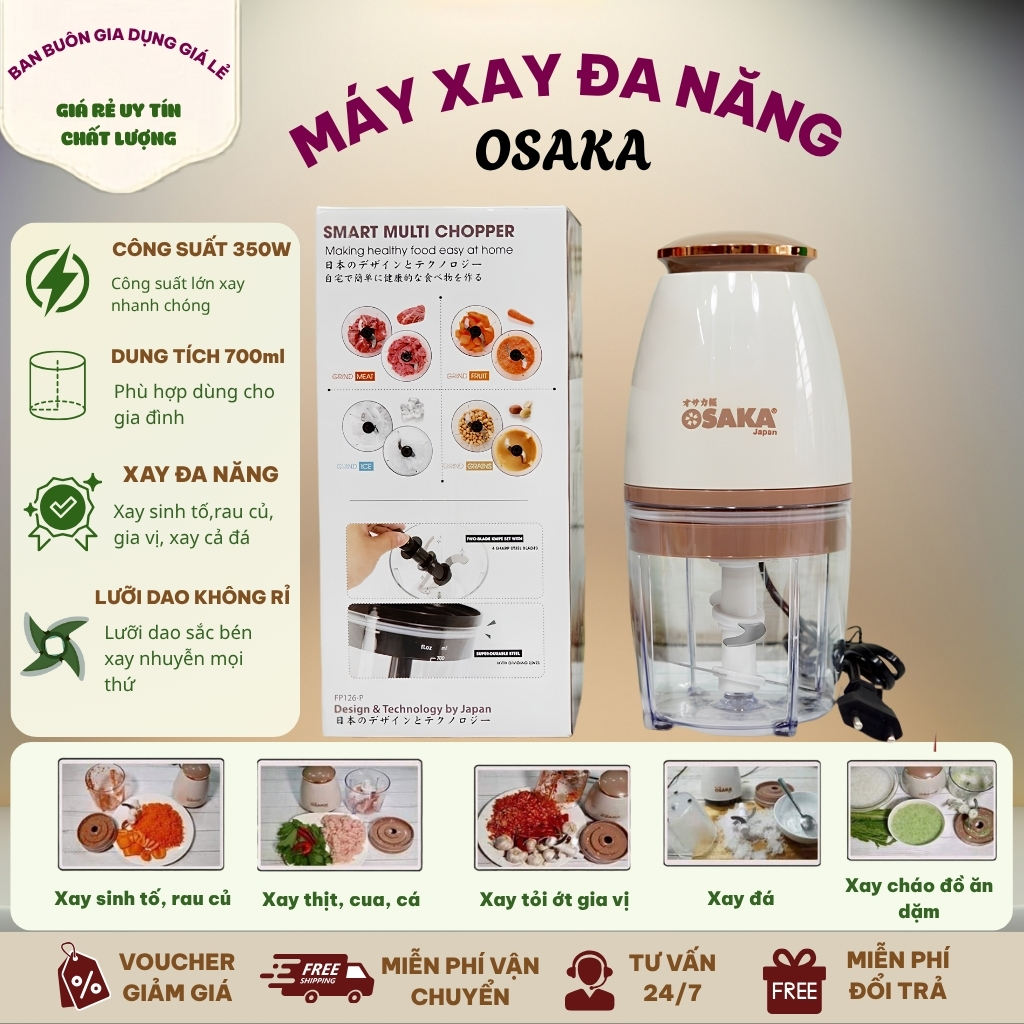 Máy xay cầm tay Osaka công suất 350W xay sinh tố, xay thịt cá, xay thực phẩm đa năng