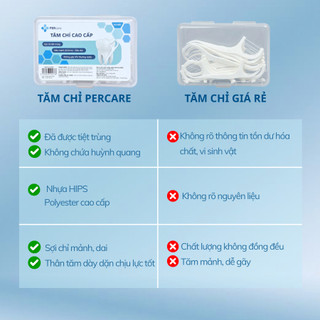 [Combo 4 Hộp] Tăm Chỉ Nha Khoa PERcare Cao Cấp Sợi Mảnh Tiệt Trùng Không chứa Huỳnh Quang 50 chiếc Made in Việt
