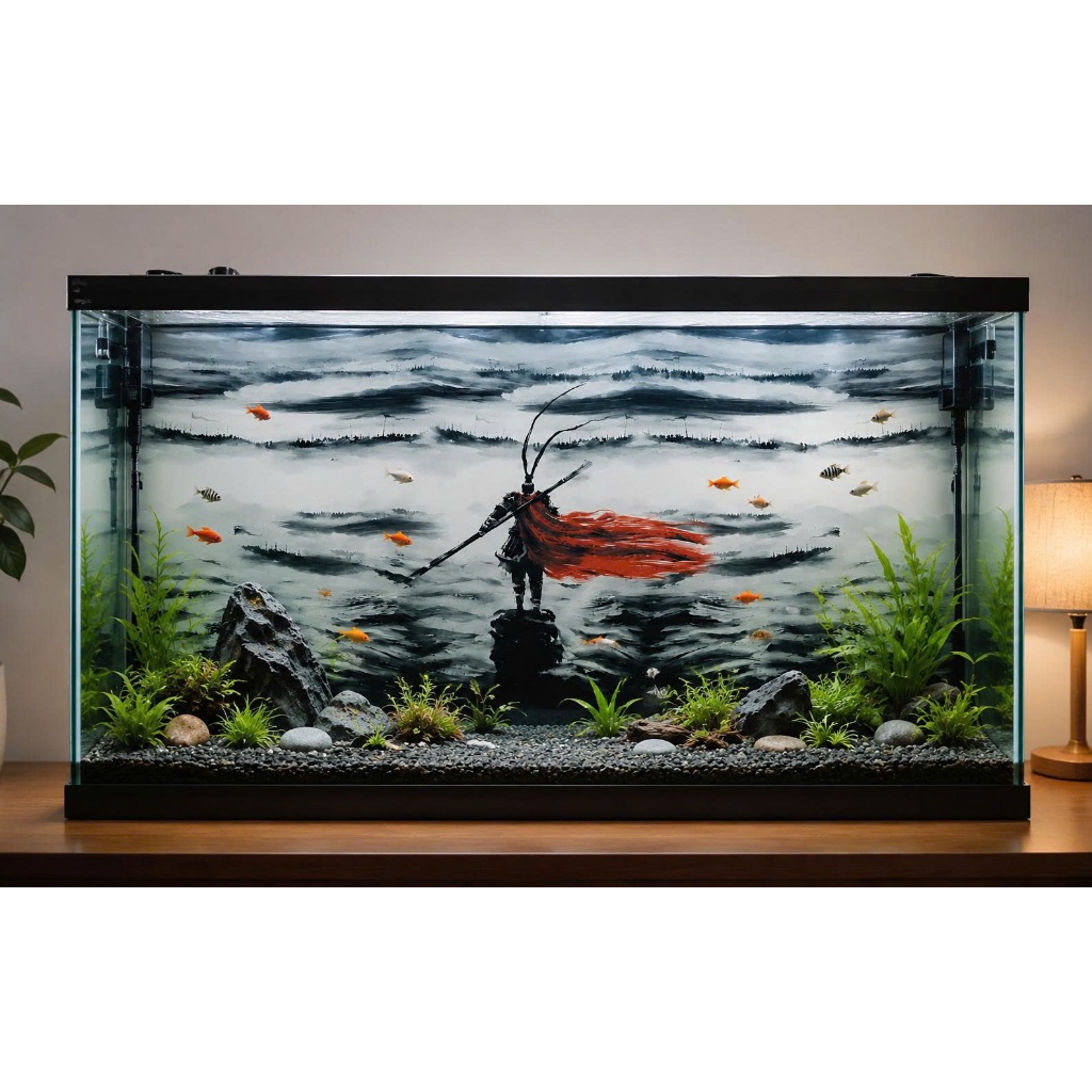 Tranh Dán Bể Cá 3D Tôn Ngộ Không Tề Thiên Đại Thánh,Decal Phông Nền Hồ Cá Phong Thủy Chống Nước HC2