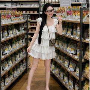 Đầm Babydoll Phối Ren Tầng Dáng Rộng Mặc Đi Chơi Du Lịch
