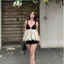 Áo Babydoll Chấm Bi Phối Màu Cổ V Dáng Xòe