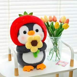 Gấu Bông Bunkit - Gấu Bông Chim Cánh Cụt Ôm Hoa Thú Nhồi Bông Mềm Mại Dễ Thương 30cm