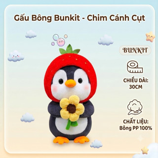 Gấu Bông Bunkit - Gấu Bông Chim Cánh Cụt Ôm Hoa Thú Nhồi Bông Mềm Mại Dễ Thương 30cm
