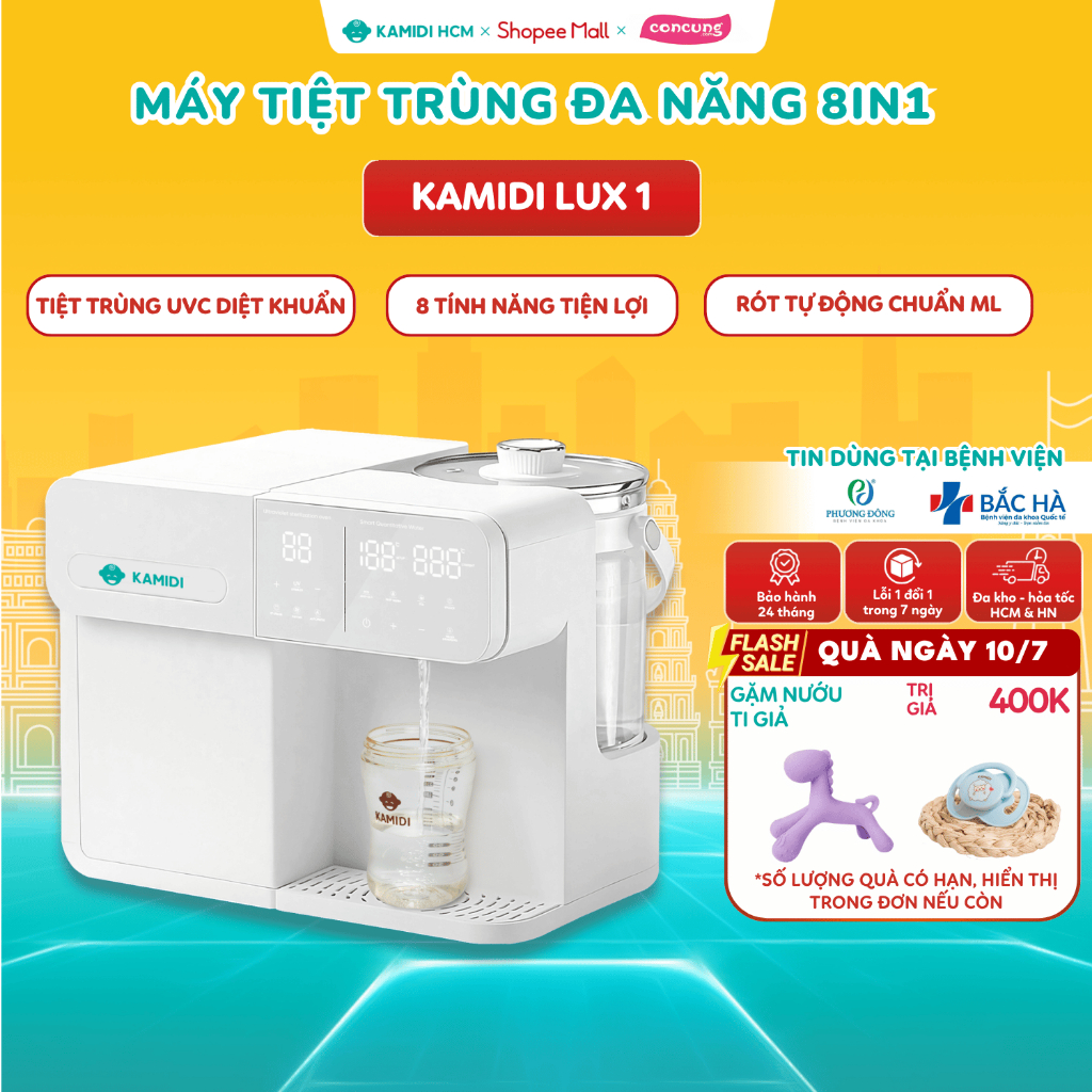 Máy Đa Năng 8in1 Tiệt Trùng UV Đun Nước KAMIDI LUX 1 Tiệt Trùng Bình Sữa Đun Nước Pha Sữa Cho Bé