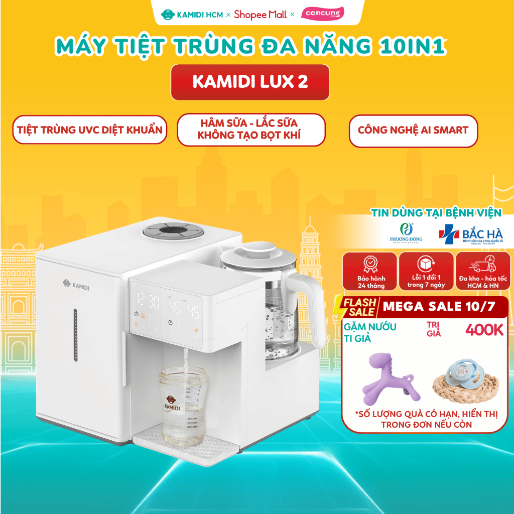 Máy Tiệt Trùng UV Kamidi Lux 2-Tích Hợp Đun Nước Lắc Sữa Lấy Nước Tự Động